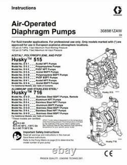 1/2 Graco Husky 515 Acetal Air Diaphragm Pump (SS/PTFE/PTFE) D5A311