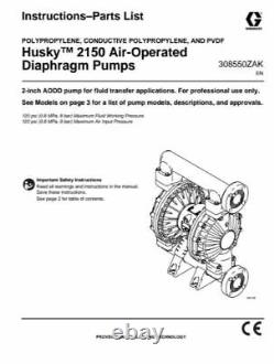 2 Graco Husky 2150 Polypropylene Air Diaphragm Pump (SS/PTFE/PTFE) DF2311
