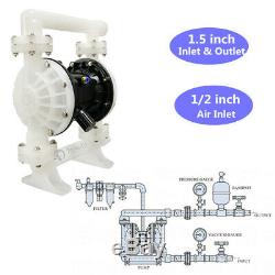 37GPM Air-Operated Double Diaphragm Pump 1.5inch Inlet & Outlet Teflon Membrane