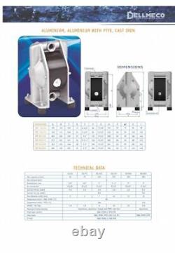 Dellmeco DM20/75-CNN-X 3/4 Air Diaphragm Pump-Cast Iron Body-Nitrile-EPDM-PTFE