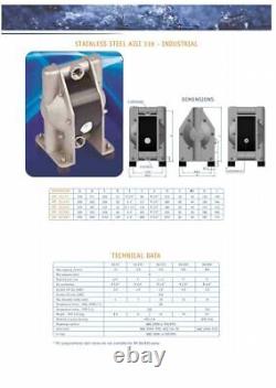 Dellmeco DM20/75-STT-X 3/4 Air Diaphragm Pump 316 SS Body-Nitrile-EPDM-PTFE