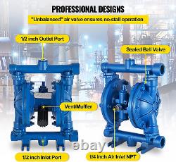 Operated Double Diaphragm Pump, 1/2 in Inlet & Outlet, Cast Iron Body, 8.8 GPM &